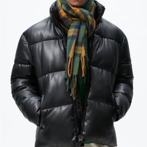 New Zara black Faux Leather Puffer Jacket SZ M